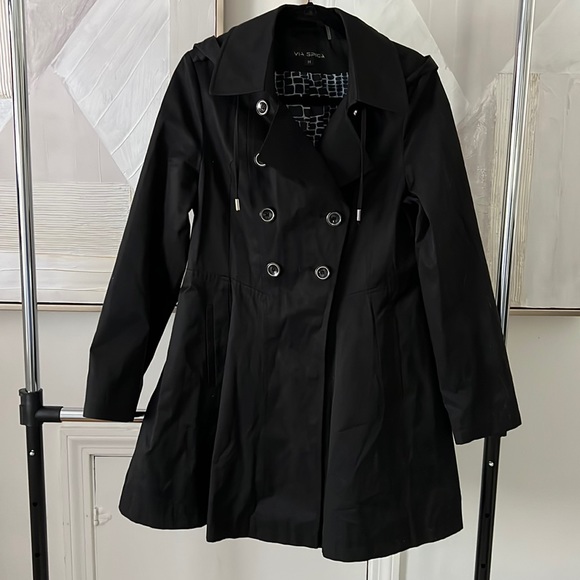 Via Spiga Jackets & Coats Womens Black Fit And Flare Trench Coat